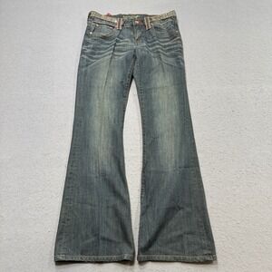 Y2K Parasuco Flare Jeans Women's 32 Blue Studded Low Rise Denim Legend Red Label